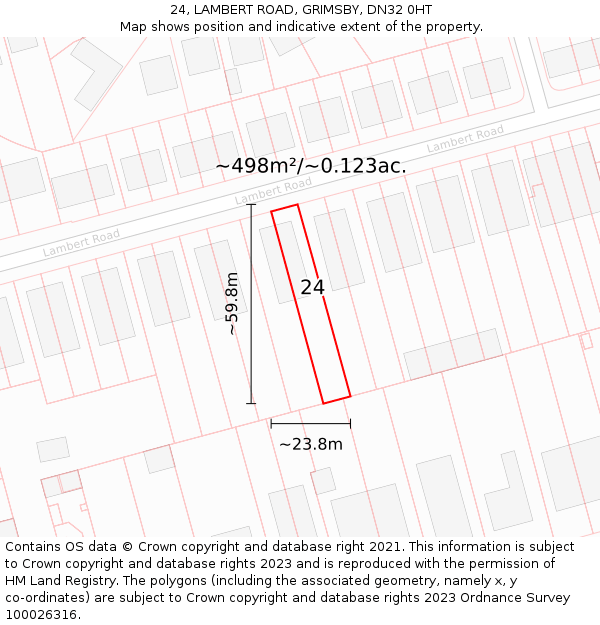 24, LAMBERT ROAD, GRIMSBY, DN32 0HT: Plot and title map