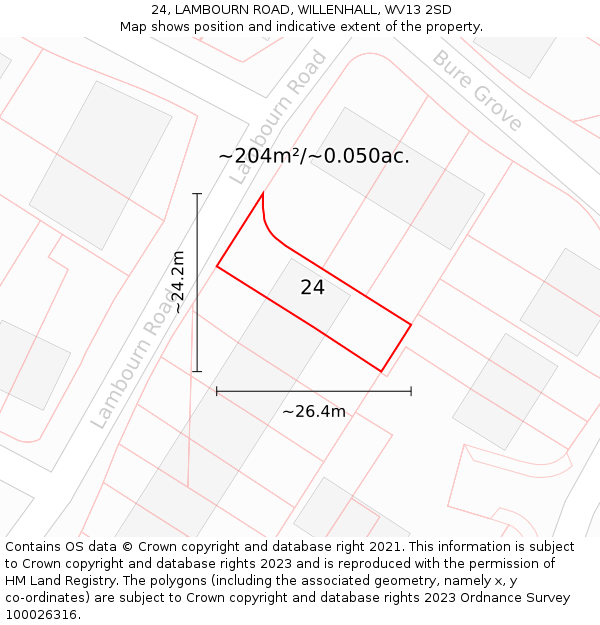 24, LAMBOURN ROAD, WILLENHALL, WV13 2SD: Plot and title map