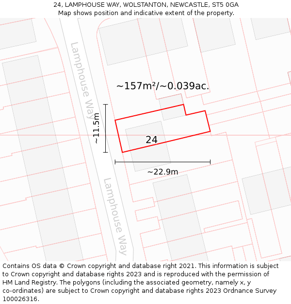 24, LAMPHOUSE WAY, WOLSTANTON, NEWCASTLE, ST5 0GA: Plot and title map