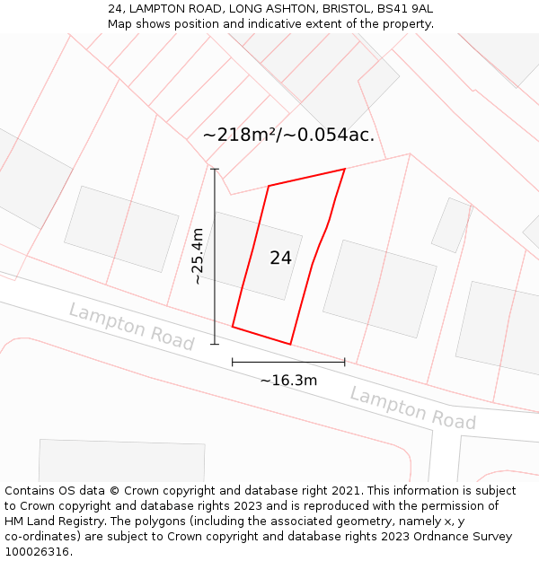 24, LAMPTON ROAD, LONG ASHTON, BRISTOL, BS41 9AL: Plot and title map