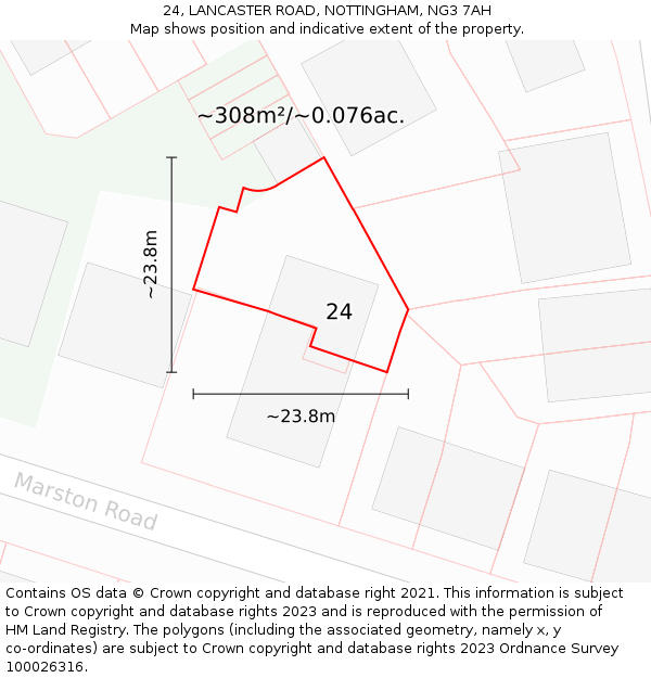 24, LANCASTER ROAD, NOTTINGHAM, NG3 7AH: Plot and title map