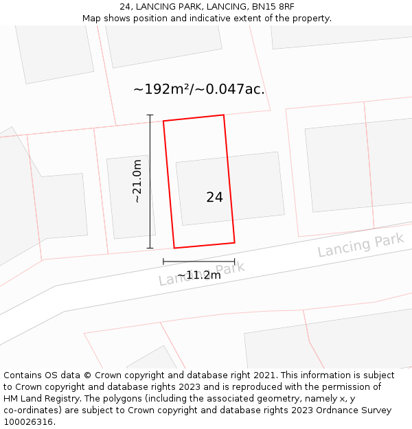 24, LANCING PARK, LANCING, BN15 8RF: Plot and title map