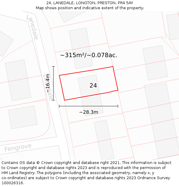 24, LANEDALE, LONGTON, PRESTON, PR4 5AY: Plot and title map