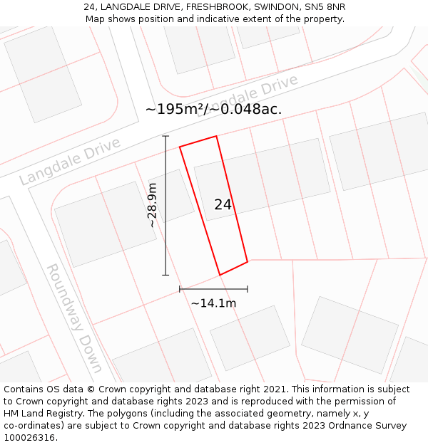 24, LANGDALE DRIVE, FRESHBROOK, SWINDON, SN5 8NR: Plot and title map