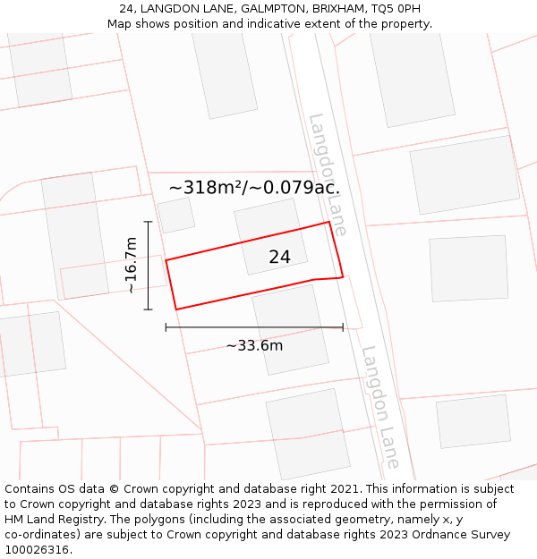 24, LANGDON LANE, GALMPTON, BRIXHAM, TQ5 0PH: Plot and title map