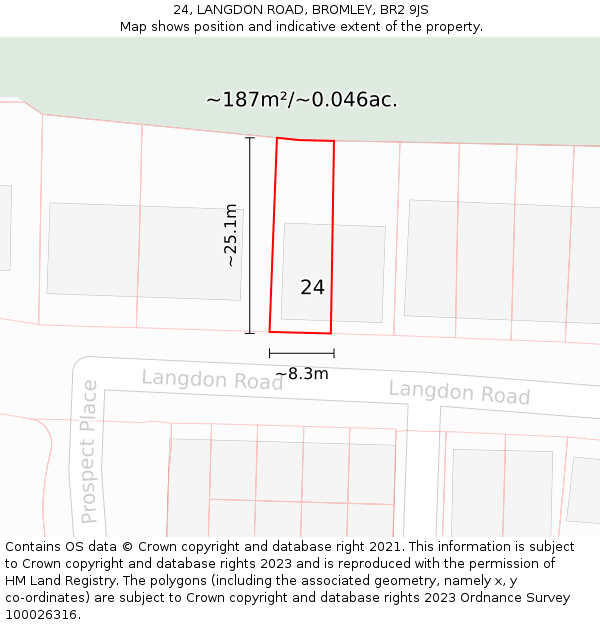 24, LANGDON ROAD, BROMLEY, BR2 9JS: Plot and title map