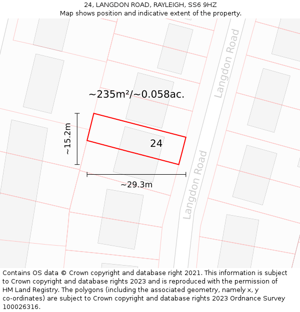 24, LANGDON ROAD, RAYLEIGH, SS6 9HZ: Plot and title map