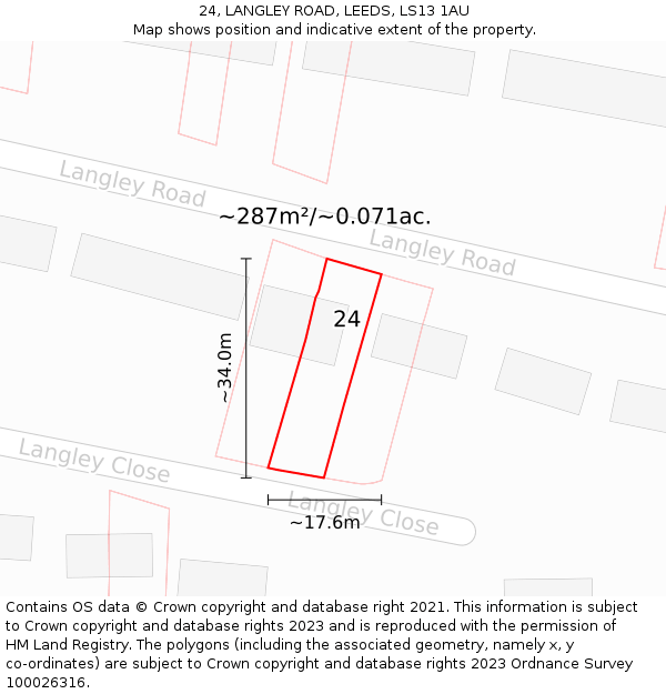 24, LANGLEY ROAD, LEEDS, LS13 1AU: Plot and title map