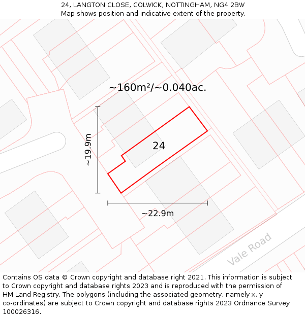 24, LANGTON CLOSE, COLWICK, NOTTINGHAM, NG4 2BW: Plot and title map
