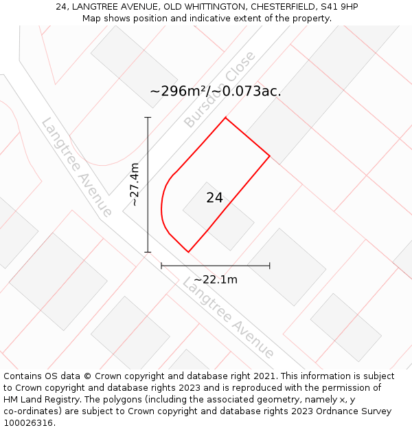 24, LANGTREE AVENUE, OLD WHITTINGTON, CHESTERFIELD, S41 9HP: Plot and title map