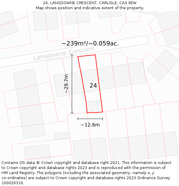 24, LANSDOWNE CRESCENT, CARLISLE, CA3 9EW: Plot and title map