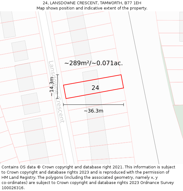 24, LANSDOWNE CRESCENT, TAMWORTH, B77 1EH: Plot and title map