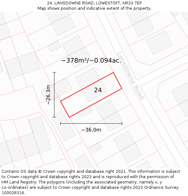 24, LANSDOWNE ROAD, LOWESTOFT, NR33 7EP: Plot and title map