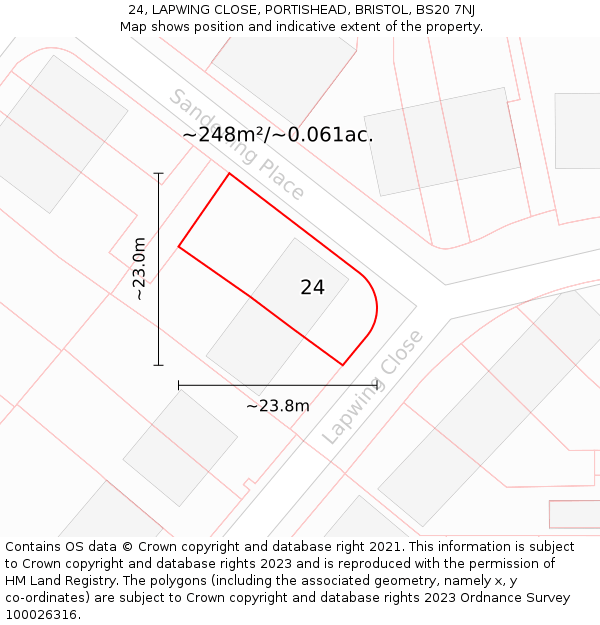 24, LAPWING CLOSE, PORTISHEAD, BRISTOL, BS20 7NJ: Plot and title map