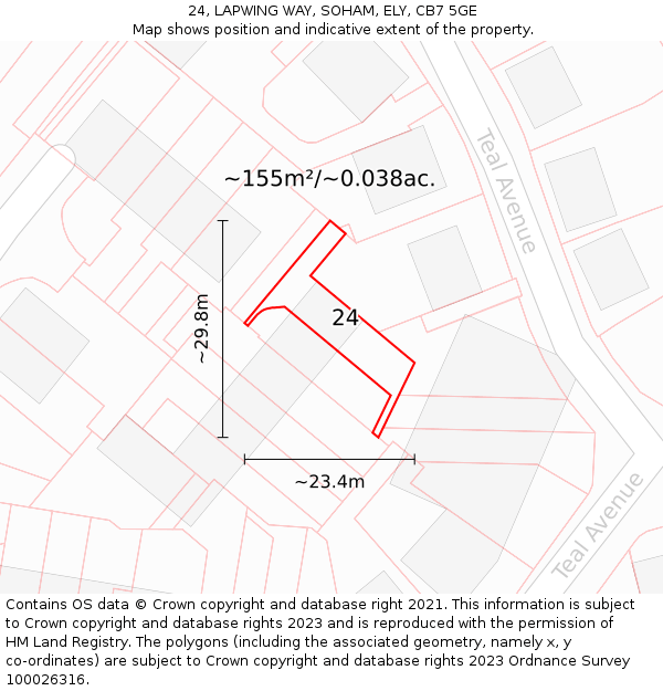 24, LAPWING WAY, SOHAM, ELY, CB7 5GE: Plot and title map