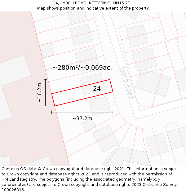 24, LARCH ROAD, KETTERING, NN15 7BH: Plot and title map