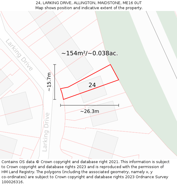 24, LARKING DRIVE, ALLINGTON, MAIDSTONE, ME16 0UT: Plot and title map
