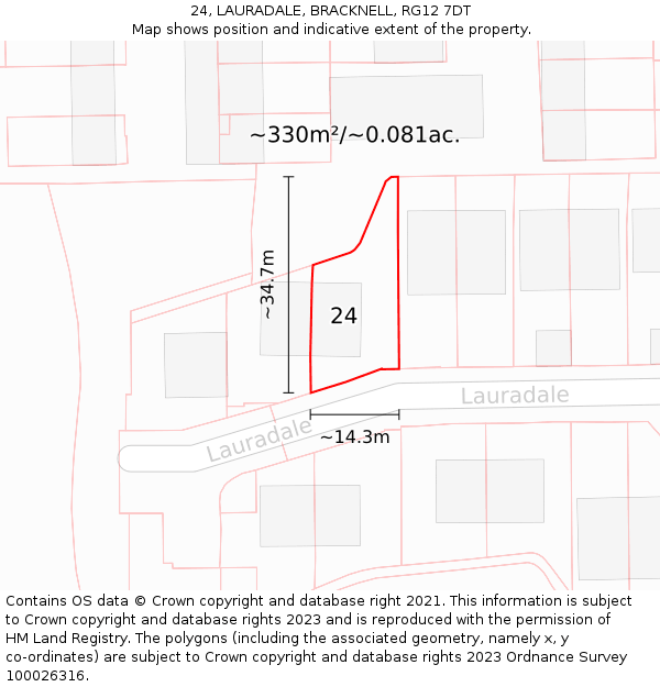 24, LAURADALE, BRACKNELL, RG12 7DT: Plot and title map