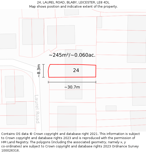 24, LAUREL ROAD, BLABY, LEICESTER, LE8 4DL: Plot and title map