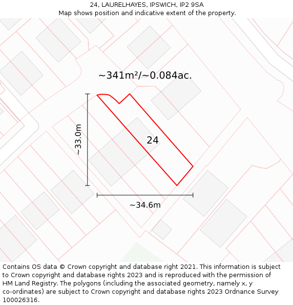24, LAURELHAYES, IPSWICH, IP2 9SA: Plot and title map