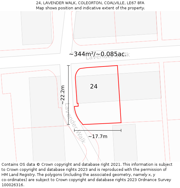 24, LAVENDER WALK, COLEORTON, COALVILLE, LE67 8FA: Plot and title map