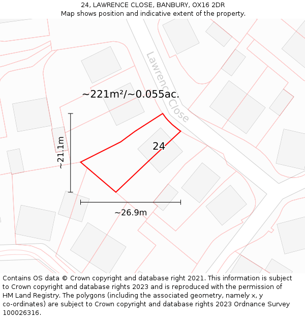 24, LAWRENCE CLOSE, BANBURY, OX16 2DR: Plot and title map