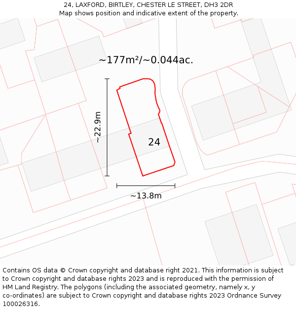 24, LAXFORD, BIRTLEY, CHESTER LE STREET, DH3 2DR: Plot and title map