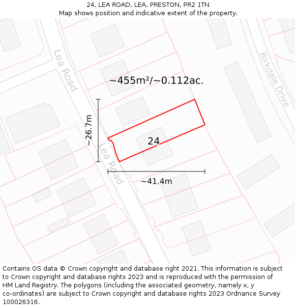 24, LEA ROAD, LEA, PRESTON, PR2 1TN: Plot and title map