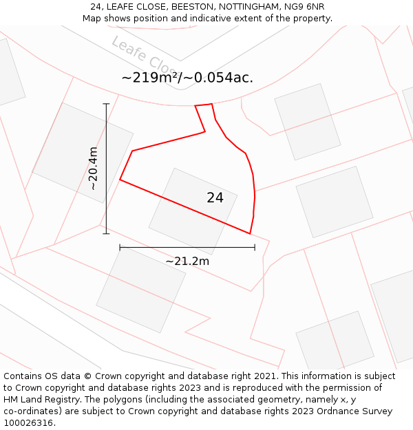 24, LEAFE CLOSE, BEESTON, NOTTINGHAM, NG9 6NR: Plot and title map