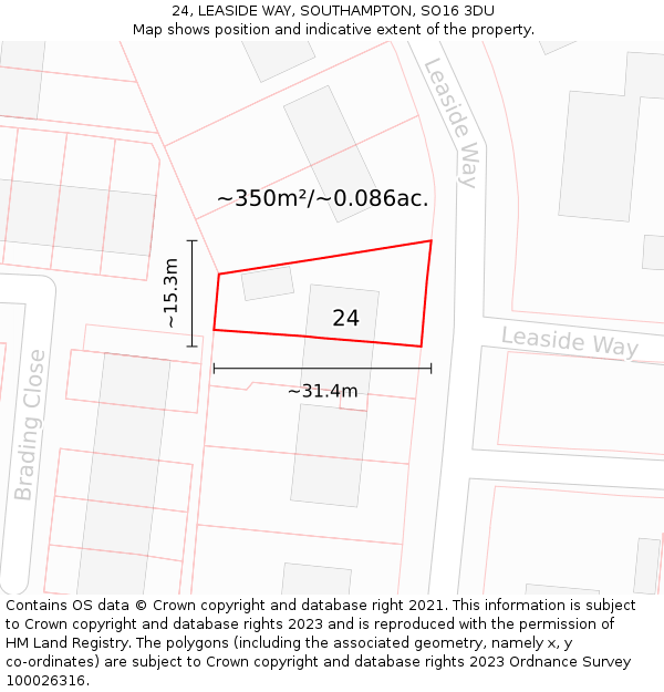 24, LEASIDE WAY, SOUTHAMPTON, SO16 3DU: Plot and title map