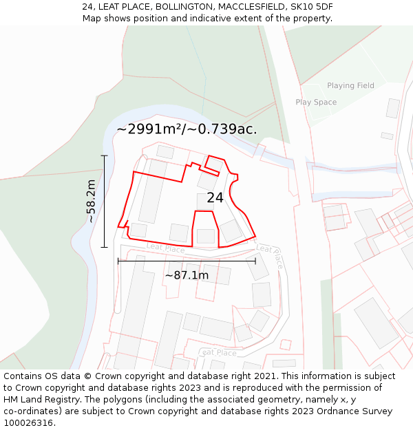 24, LEAT PLACE, BOLLINGTON, MACCLESFIELD, SK10 5DF: Plot and title map