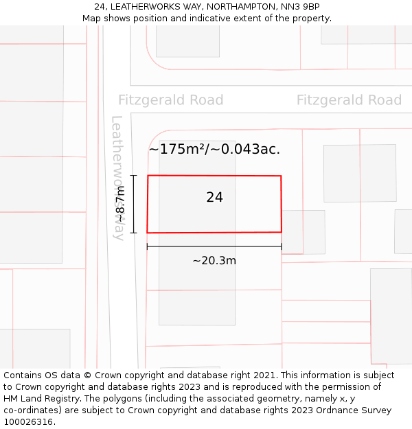 24, LEATHERWORKS WAY, NORTHAMPTON, NN3 9BP: Plot and title map