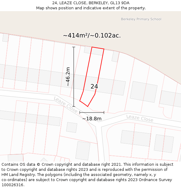24, LEAZE CLOSE, BERKELEY, GL13 9DA: Plot and title map