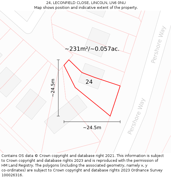 24, LECONFIELD CLOSE, LINCOLN, LN6 0NU: Plot and title map