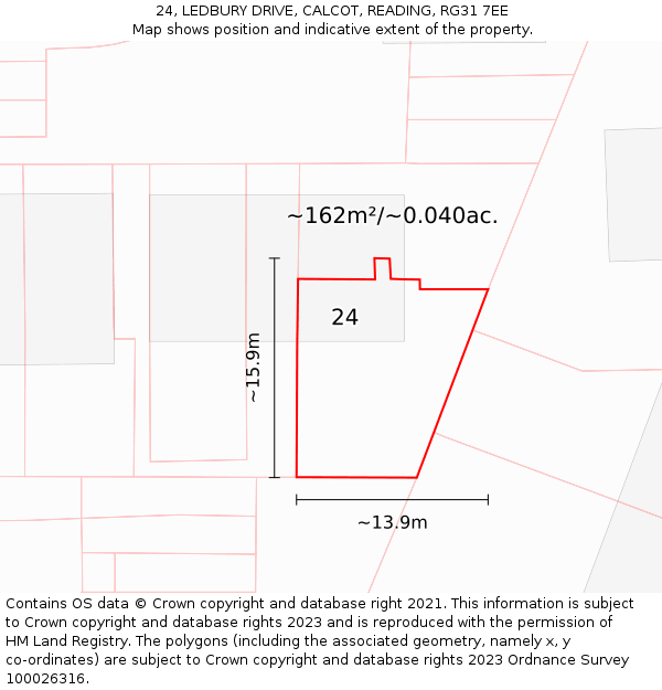 24, LEDBURY DRIVE, CALCOT, READING, RG31 7EE: Plot and title map