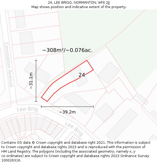 24, LEE BRIGG, NORMANTON, WF6 2JJ: Plot and title map