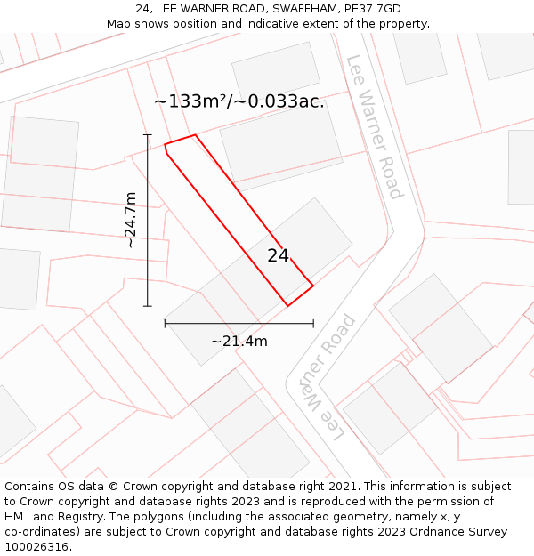 24, LEE WARNER ROAD, SWAFFHAM, PE37 7GD: Plot and title map