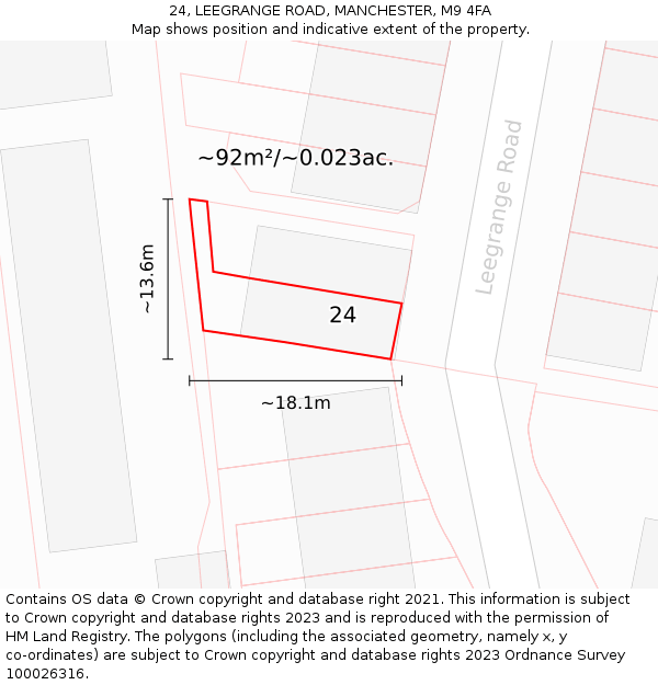 24, LEEGRANGE ROAD, MANCHESTER, M9 4FA: Plot and title map