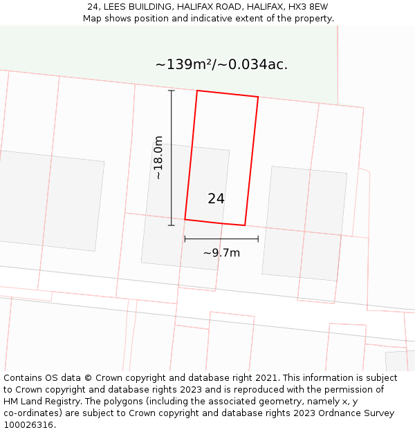 24, LEES BUILDING, HALIFAX ROAD, HALIFAX, HX3 8EW: Plot and title map
