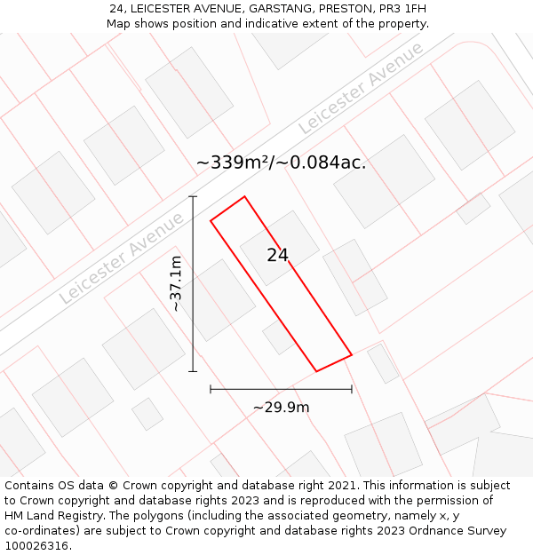 24, LEICESTER AVENUE, GARSTANG, PRESTON, PR3 1FH: Plot and title map