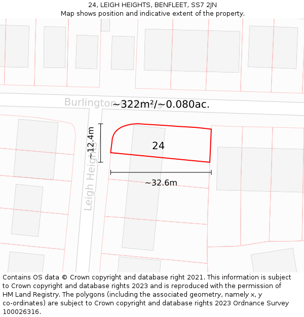 24, LEIGH HEIGHTS, BENFLEET, SS7 2JN: Plot and title map