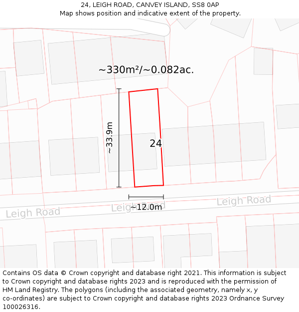 24, LEIGH ROAD, CANVEY ISLAND, SS8 0AP: Plot and title map
