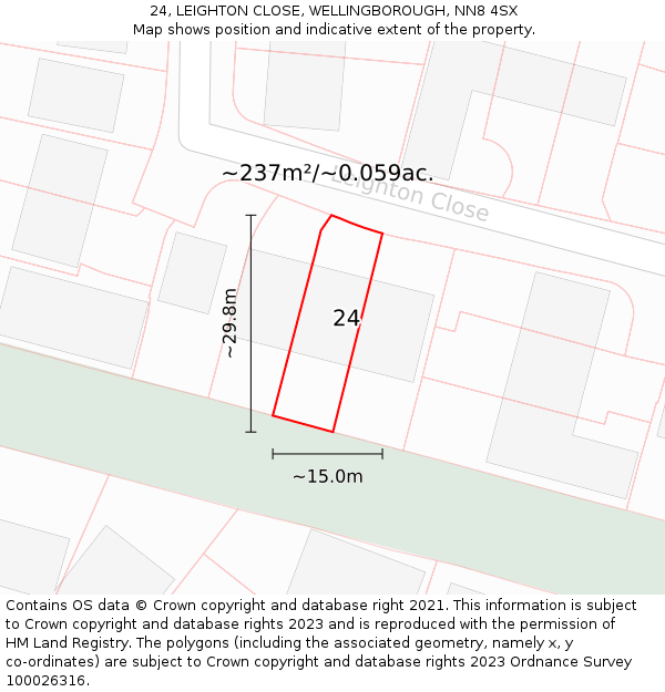 24, LEIGHTON CLOSE, WELLINGBOROUGH, NN8 4SX: Plot and title map