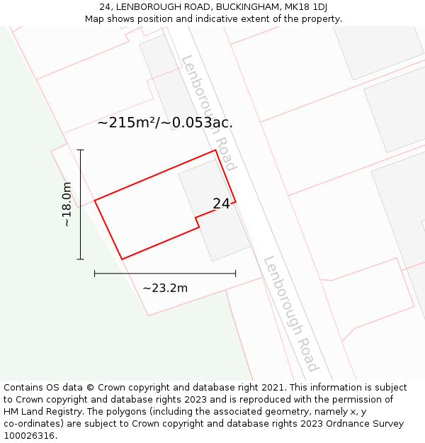 24, LENBOROUGH ROAD, BUCKINGHAM, MK18 1DJ: Plot and title map