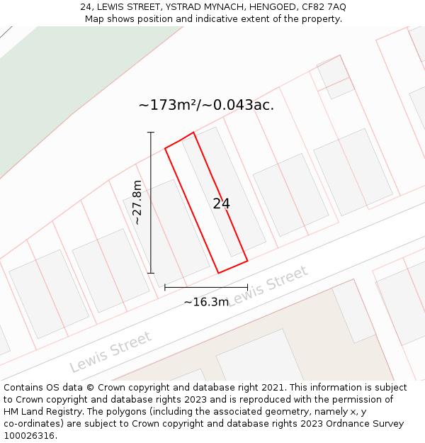 24, LEWIS STREET, YSTRAD MYNACH, HENGOED, CF82 7AQ: Plot and title map