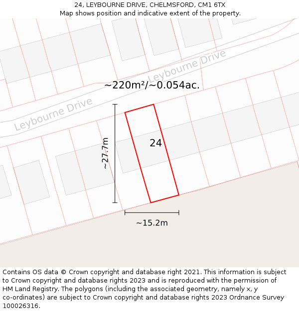 24, LEYBOURNE DRIVE, CHELMSFORD, CM1 6TX: Plot and title map