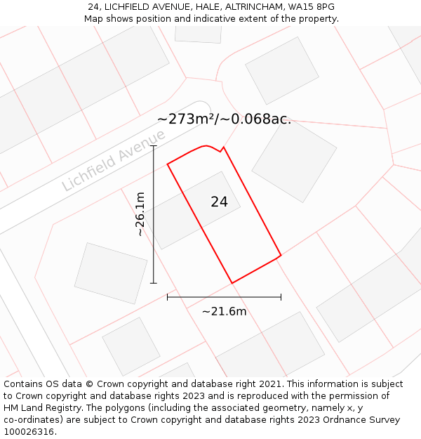 24, LICHFIELD AVENUE, HALE, ALTRINCHAM, WA15 8PG: Plot and title map