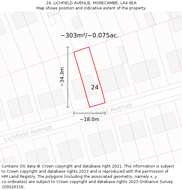 24, LICHFIELD AVENUE, MORECAMBE, LA4 6EA: Plot and title map