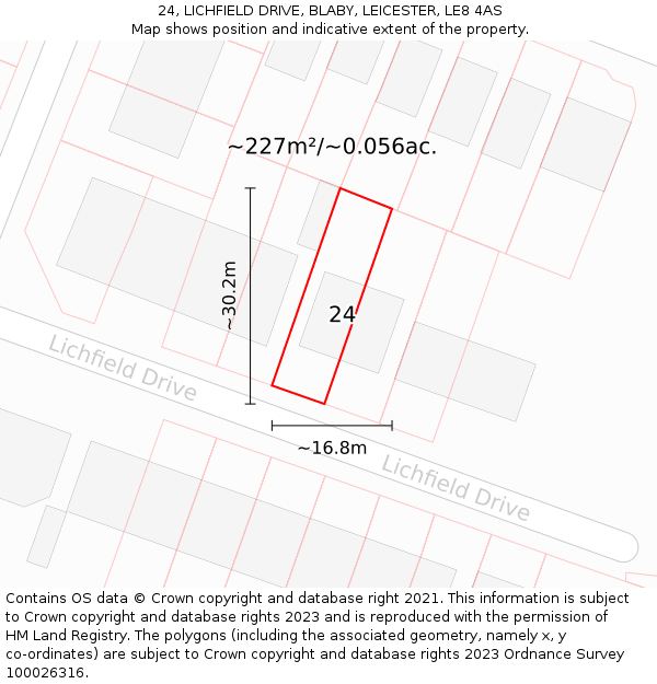 24, LICHFIELD DRIVE, BLABY, LEICESTER, LE8 4AS: Plot and title map