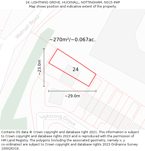 24, LIGHTNING GROVE, HUCKNALL, NOTTINGHAM, NG15 6WP: Plot and title map